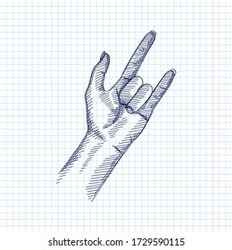 Hand-drawn sketch of a Love-You Gesture on a white background. Hand Signs And Gestures. Hand poses.	
