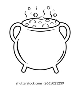A hand-drawn sketch of a magic cauldron. Vector graphics for Halloween for stickers, prints, files for laser cutting.
