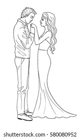 Hand-drawn sketch of man kissing hand of woman