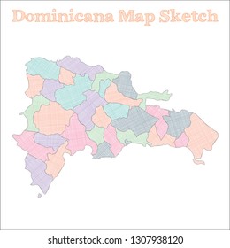 Hand-drawn sketch map of the Dominican Republic in vector illustration style.