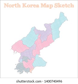 Hand-drawn sketch map of North Korea with vector illustration.
