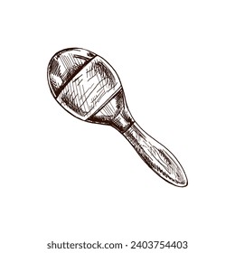 Hand-drawn sketch of maracas. Vintage drawing of Latin American musical instrument. Vector black ink outline illustration. Mexican culture. Latin America.