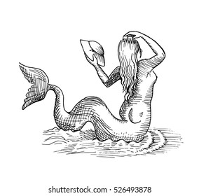 Hand-drawn Sketch Of Mermaid Or Siren Isolated On White