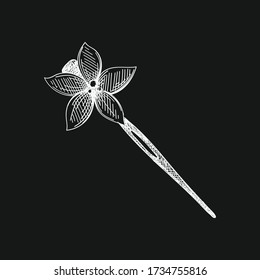 Hand-drawn sketch of Metallic Kanzashi hair comb. Japanese women appearance attributes. Japan culture. Traditional accessories, clothing and makeup in Japan.	
