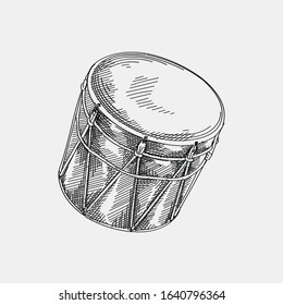 Hand-drawn sketch of National Azerbaijan Musical Instrument called Boyuk nagara (double-headed drum)