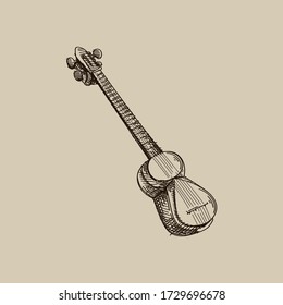 Hand-drawn sketch of National Azerbaijan Musical Instrument called Tar(four string instrument)	