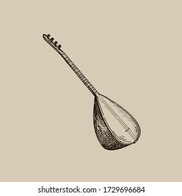 Hand-drawn sketch of National Azerbaijan Musical Instrument called Saz or Baglama (long-necked lute)	
