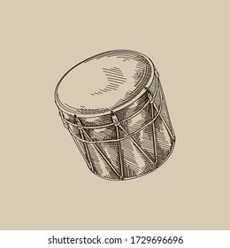 Hand-drawn sketch of National Azerbaijan Musical Instrument called Boyuk nagara (double-headed drum)	