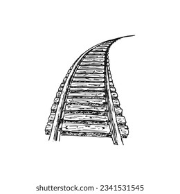 Hand-drawn sketch old wooden train track rail vector illustration.