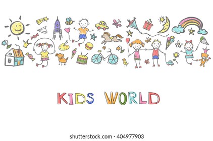 Hand-drawn sketch  on the theme of childhood. Vector illustration for children design.