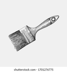Hand-drawn sketch of paint brush for walls on a white background. Brush for painting.Tools for painting walls. Painting gadjets. Painter's kit