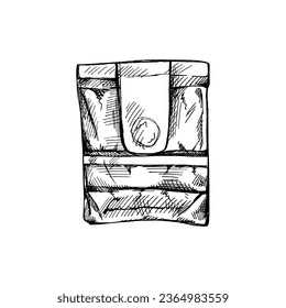 Hand-drawn sketch of paper lunch food craft box package. Realistic isolated pack for take away breakfast or snack illustration. Vector illustration. Eco concept.