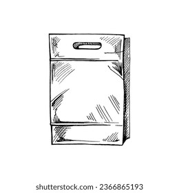 Hand-drawn sketch of paper lunch food craft box package. Realistic isolated pack for take away breakfast or snack illustration. Vector illustration. Eco concept.