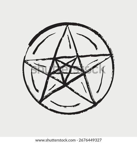 Hand-drawn sketch of a pentagram or pentacle in a circle, representing witchcraft, paganism, and the occult. Witchcraft element, vintage hand drawn vector sketch crayon drawing