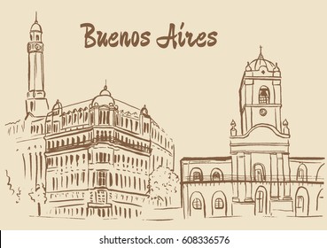 Hand-drawn sketch of Plaza de Mayo, Bueno Aires, Argentina