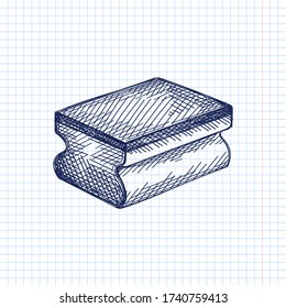 Hand-drawn sketch of professional sponge on a white background. Cleaning equipment. Housekeeping and house work.	
