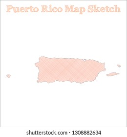 Hand-drawn sketch of the Puerto Rico map, a vector illustration highlighting the country's outline.