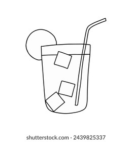 Hand-Drawn Sketch of a Refreshing Iced Drink With Lemon and Straw