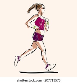 handdrawn sketch of running woman