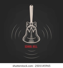 Hand-drawn sketch of a school bell with a bow on a dark background. Vector