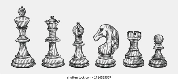 Hand Drawn Chess Pieces Vector Vector Art & Graphics