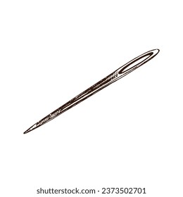Hand-drawn sketch of sewing needle. Handmade, sewing equipment concept in vintage doodle style. Engraving style.