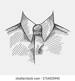 Hand-drawn sketch of a shirt collar with no tie on a white background. Straight point collar model