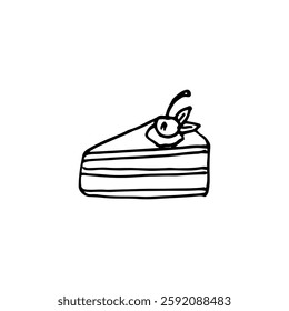 Hand-drawn sketch of a slice of multi-layered dessert cake vector doodle food.