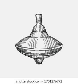 Hand-drawn sketch of a spinning top on a white background. Toys for small children. Educational toys for toddlers. 