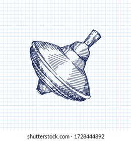 Hand-drawn sketch of a spinning top on a white background. Toys for small children. Educational toys for toddlers.	
