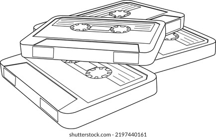 A Hand-drawn sketch of a stack of 80s cassette tapes! This sketch is vectorized and ready to use within your business!