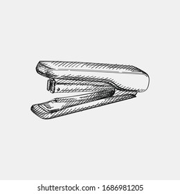 Hand-drawn sketch of a Stapler on a white background. Stationery Supplies for School and Office. Stapler for joining papers