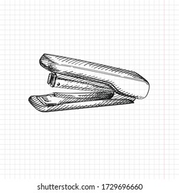 Hand-drawn sketch of a Stapler on a white background. Stationery Supplies for School and Office. Stapler for joining papers	
