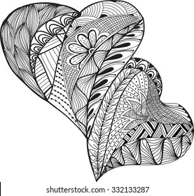 Hand-drawn sketch two  hearts  design. Vector illustration.