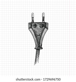 Hand-drawn sketch of Type C plug. Electrical tool for energy. Tool for connection. Power and energy connection. Instruments for Electric Power	
