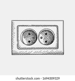 Hand-drawn sketch of Type F, Schuko, double European ground outlet. Electrical tool for energy. Tool for connection. Power and energy connection. Instruments for Electric Power