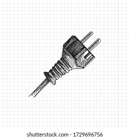 Hand-drawn sketch of US Type C plug. Electrical tool for energy. Tool for connection. Power and energy connection. Instruments for Electric Power	
