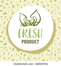Hand-drawn sketch vector illustration for farm eco product. Element design style logo with leaf for advertising shop, market. 