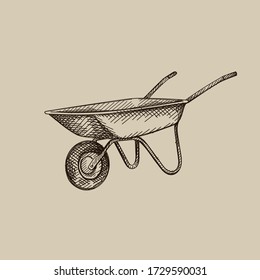 Hand-drawn sketch of Wheelbarrows on a white background. Gardening tools and equipment.	
