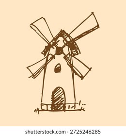 Bosquejo dibujado a mano de un molino de viento