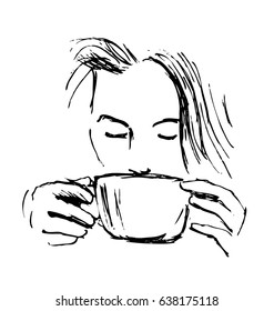 Handdrawn Sketch Woman Drinking Coffee Vector Stock Vector (Royalty ...