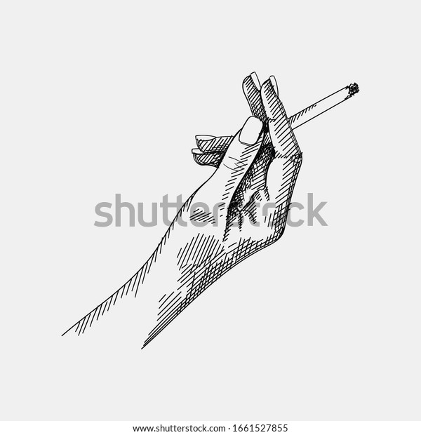 Handdrawn Sketch Woman Hand Holding Cigarette Stock Vector (Royalty ...