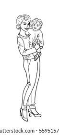 Hand-drawn sketch of woman and her baby