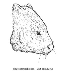 Hand-drawn Sketch Wombats Head Illustration. Side View