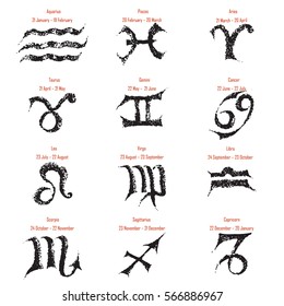 Hand-drawn sketch zodiac web icon set. Vector illustrations Black on white background