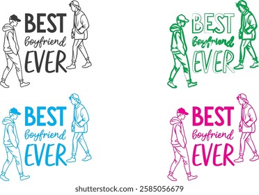 Hand-drawn sketches, best boyfriend ever text, stick figure couples, multiple color variations, simple line art, minimalist illustration style, monochrome designs, text and image combination, casual r