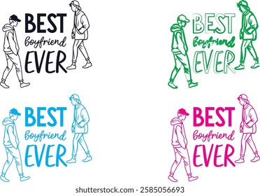 Hand-drawn sketches, best boyfriend ever text, stick figure couples, multiple color variations, simple line art, minimalist illustration style, monochrome designs, text and image combination, casual r