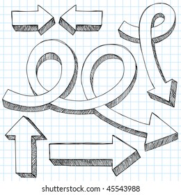 Hand-Drawn Sketchy 3D Direction Arrow Notebook Doodles Design Elements- Vector Illustration
