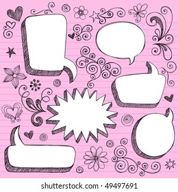 Hand-Drawn Sketchy 3-D Shaped Comic Book Style Speech Bubble Frames- Notebook Doodles on Lined Paper Background- Vector Illustration