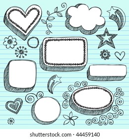 Hand-Drawn Sketchy 3-D Shaped Frames Notebook Doodles on Lined Paper Background- Vector Illustration